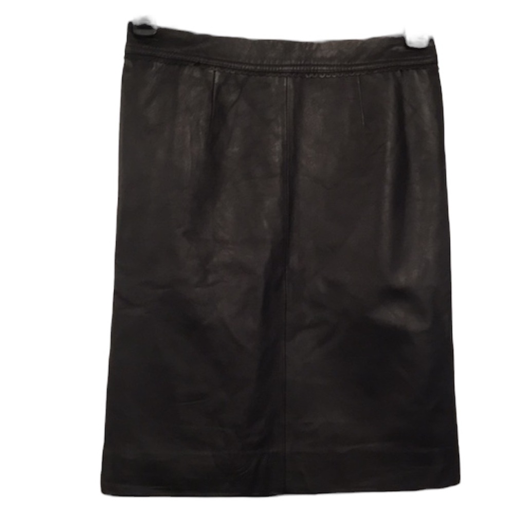 Vintage Jaclyn Smith Black leather pencil skirt with scalloped waist size 6
